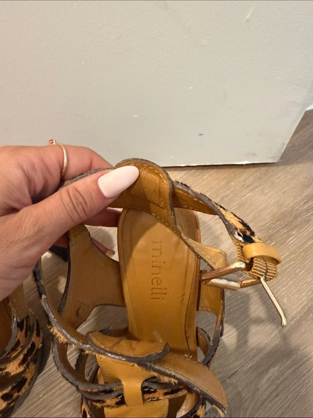 Minelli Leopard-Print Tan Platform Sandals